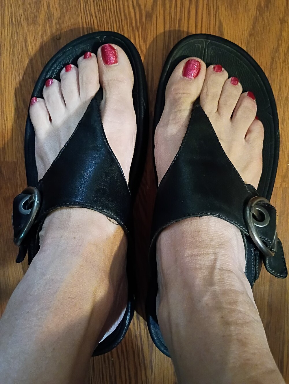 FitFlop Black Leather Slide Sandals with Metallic Buckle #6